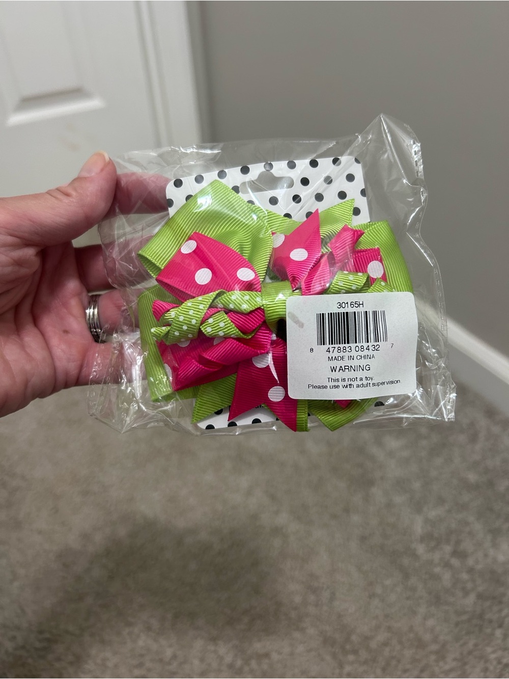 Pink & Lime Polka Dot Hair Bow Set